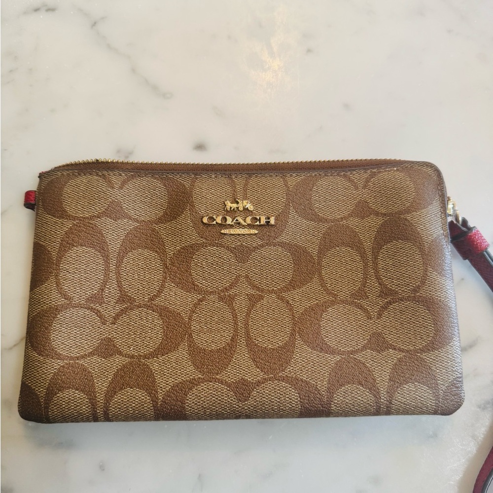 Coach Tan and Brown Signature Clutch
